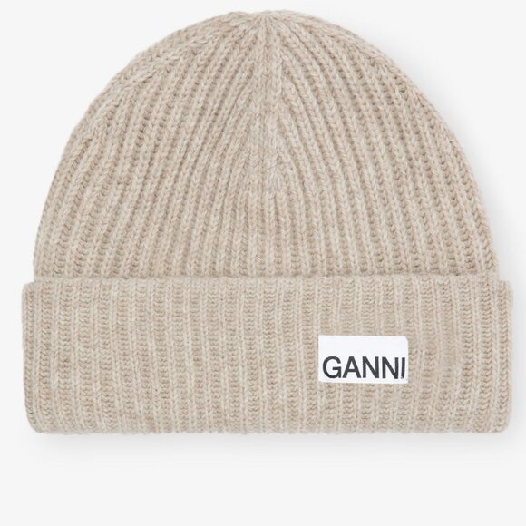 Ganni Sand Fitted Wool Rib Knit Beanie main image 4